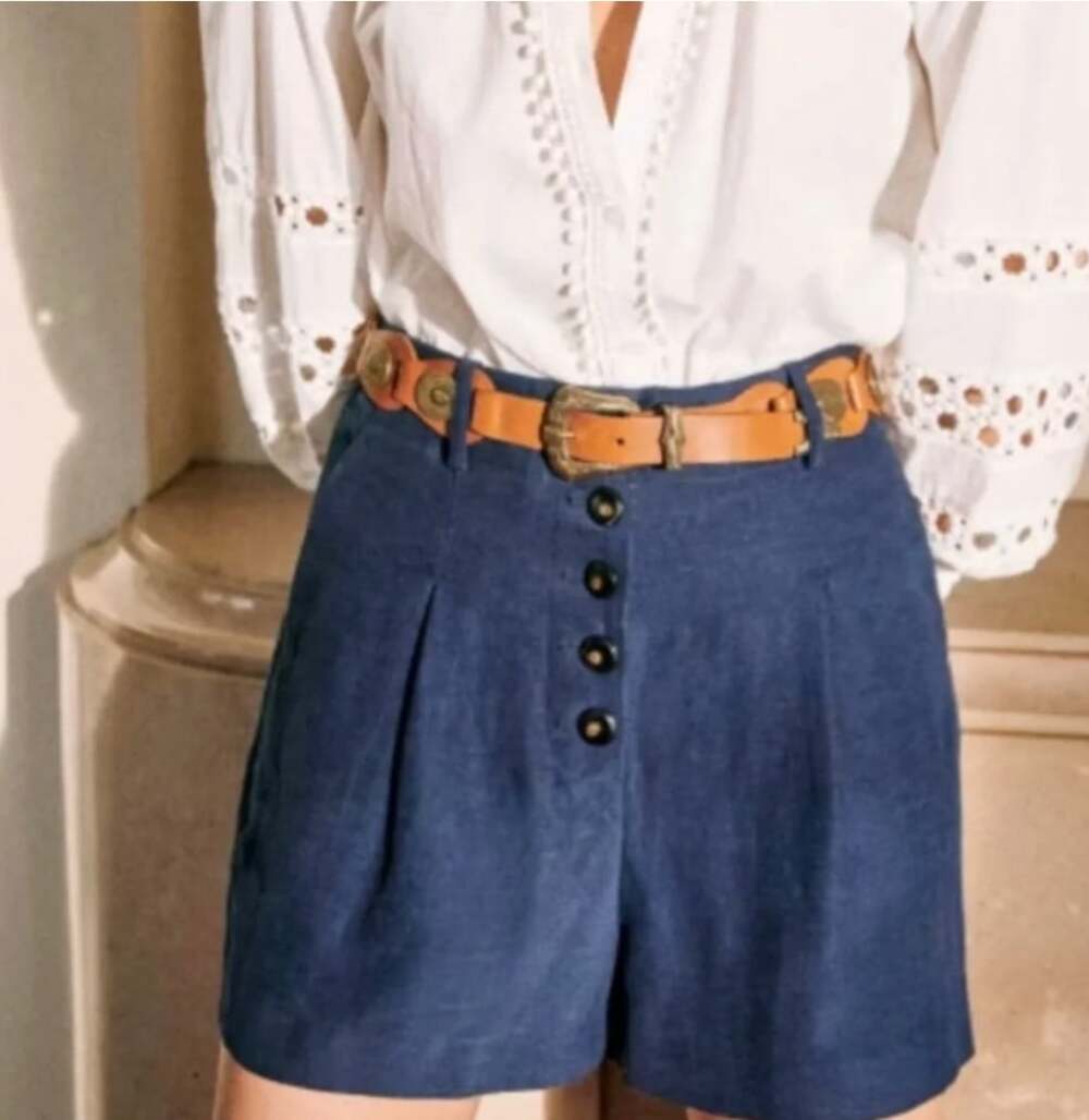 Sezane Luc Shorts in Blue Size 36 or Small Linen Blend High Waisted